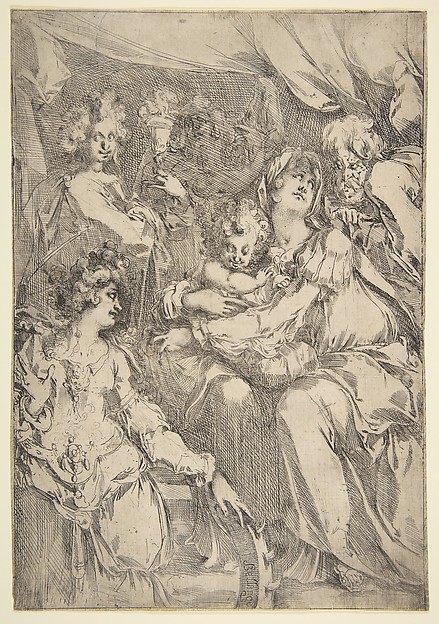 The Holy Family with Saint Catherine, Saint John the Evangelist and an Angel by Jacques Bellange