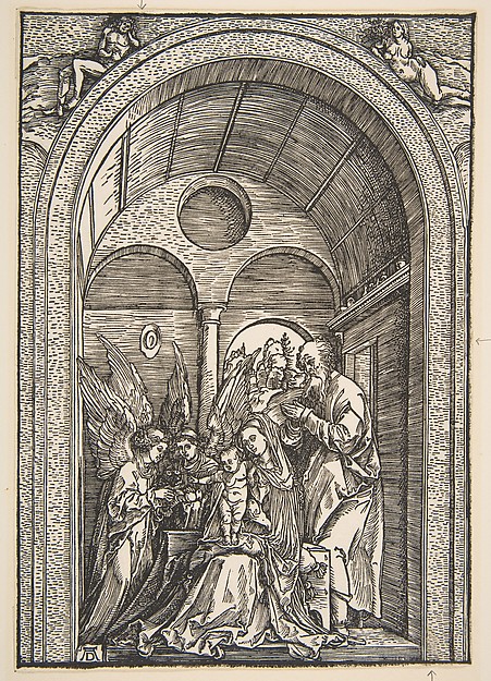 The Holy Family with Two Angels in a Vaulted Hall