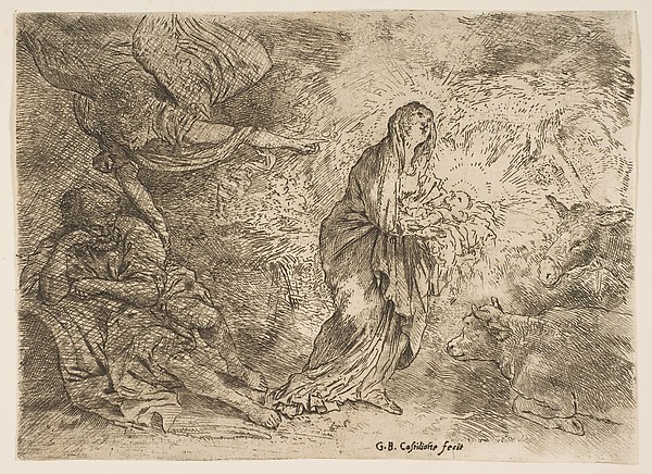 The angel awakening Joseph to the presence of the Virgin and Child by Giovanni Benedetto Castiglione (Il Grechetto)