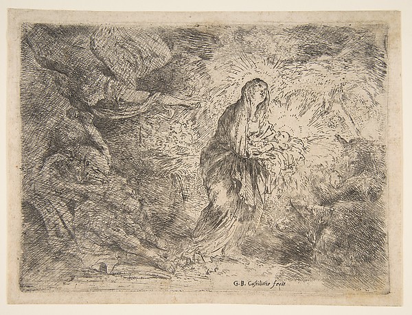 The angel awakening Joseph to the presence of the Virgin and Child by Giovanni Benedetto Castiglione (Il Grechetto)