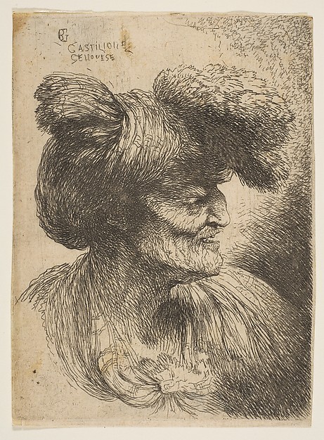 Bust of beardless old man in profile facing right, from "Small Heads in Oriental Headdress"
