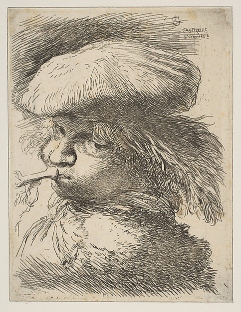 Young man with a trumpet facing left, from "Small Heads in Oriental Headdress"