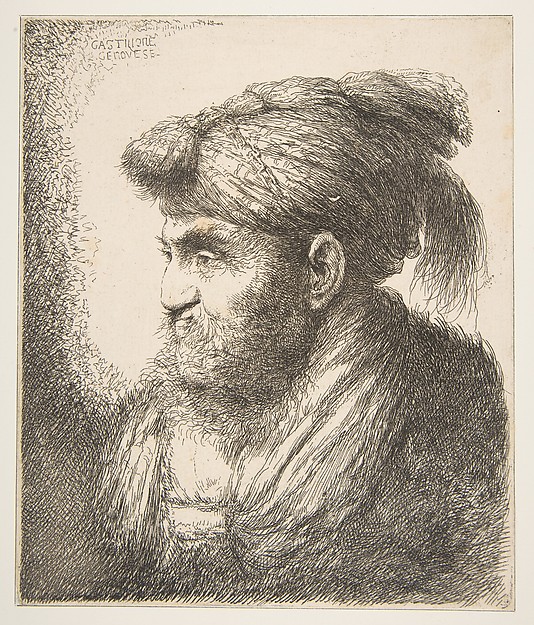 Man wearing a turban facing left, from "Large Oriental Heads"