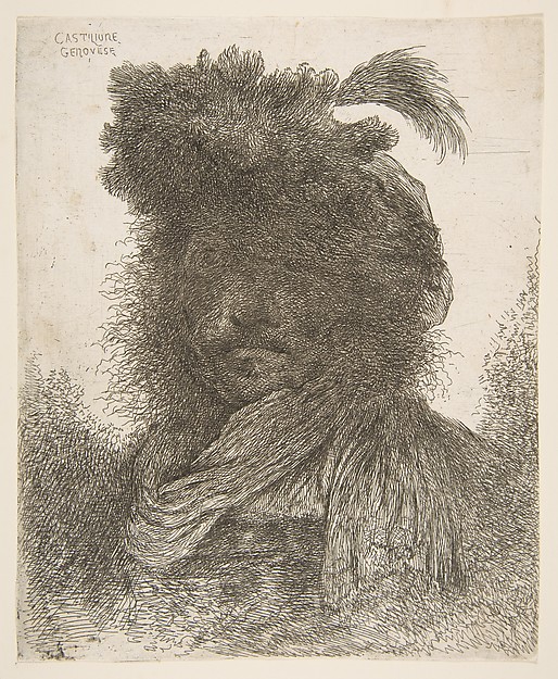 Head of a man in shadow turned slightly to the left, from "Large Oriental Heads"