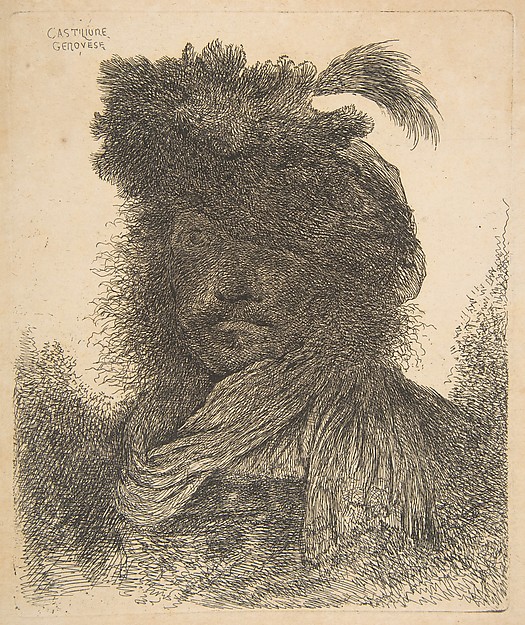Head of a man in shadow turned slightly to the left,  from the series of 'Large Oriental Heads'