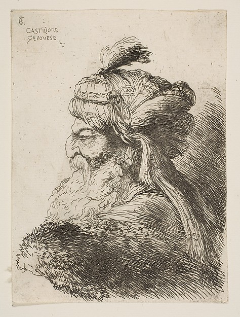 Head of an old man with a turban facing left, from "Small Heads in Oriental Headdress"