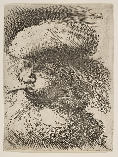 Young man with a trumpet facing left, from "Small Heads in Oriental Headdress"