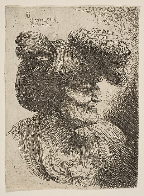 Bust of beardless old man in profile facing right, from "Small Heads in Oriental Headdress"