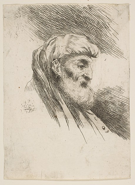 Head of an old bearded man facing right, from "Small Heads in Oriental Headdress"
