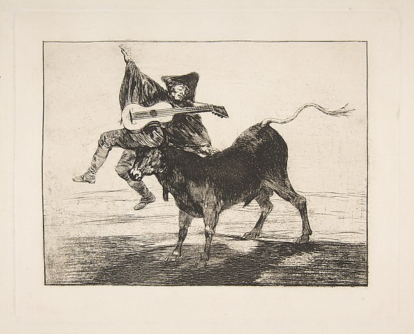 'Barbarous Entertainment', a blind guitarist on the horns of a bull