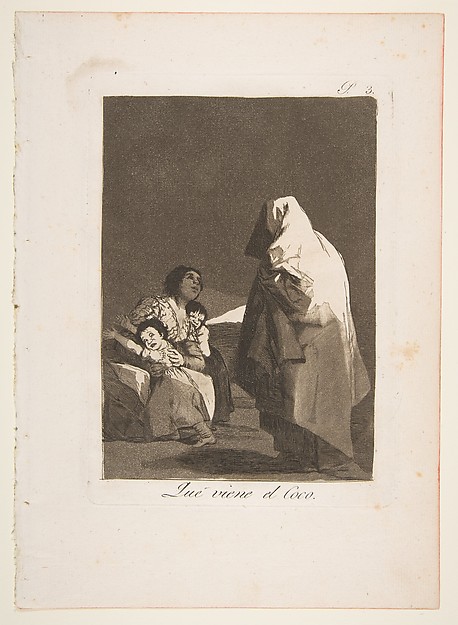Plate 3 from "Los Caprichos": Here comes the bogey-man (Que viene el Coco)