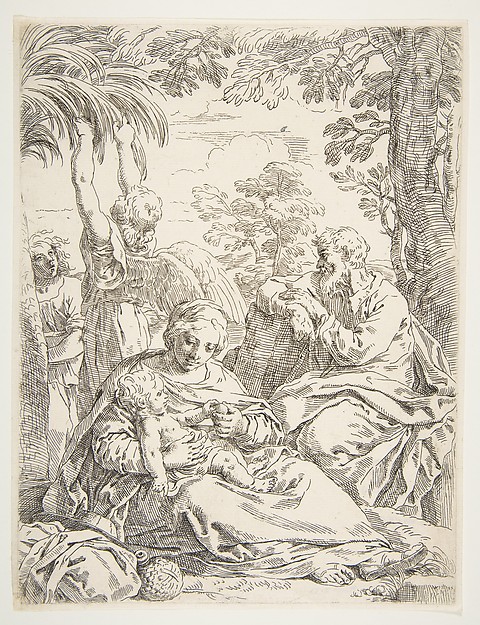 The Holy Family resting on their flight into Egypt by Simone Cantarini