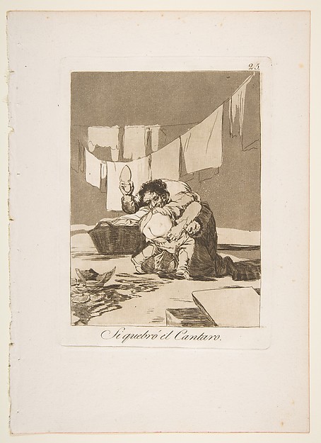 Plate 25 from "Los Caprichos": If he broke the pot (Si quebró el Cantaro)