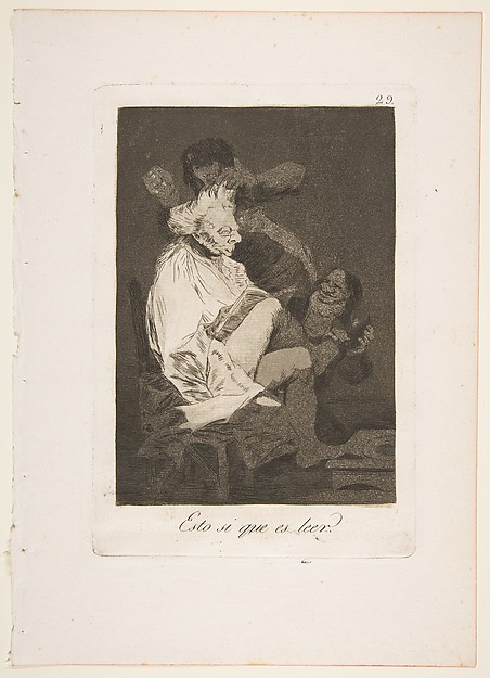 Plate 29 from "Los Caprichos": That certainly is being able to read (Esto si que es leer)