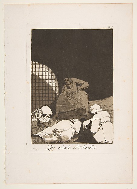 Plate 34 from "Los Caprichos": Sleep overcomes them (Las rinde el Sueño)