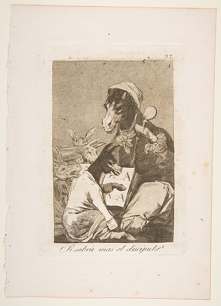 Plate 37 from "Los Caprichos": Might not the pupil know more? (Si Sabrá mas el discipulo?)