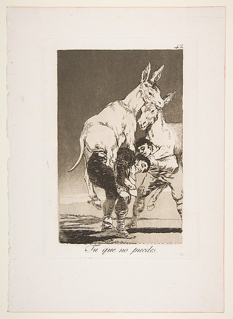 Plate 42 from "Los Caprichos": Thou who canst not (Tu que no puedes)