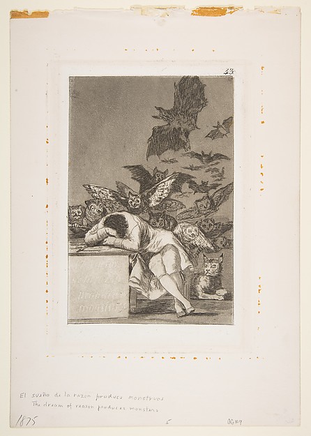 Plate 43 from "Los Caprichos": The sleep of reason produces monsters (El sueño de la razon produce monstruos) (preview)
