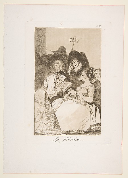 Plate 57 from "Los Caprichos": The filiation (La filiacion)