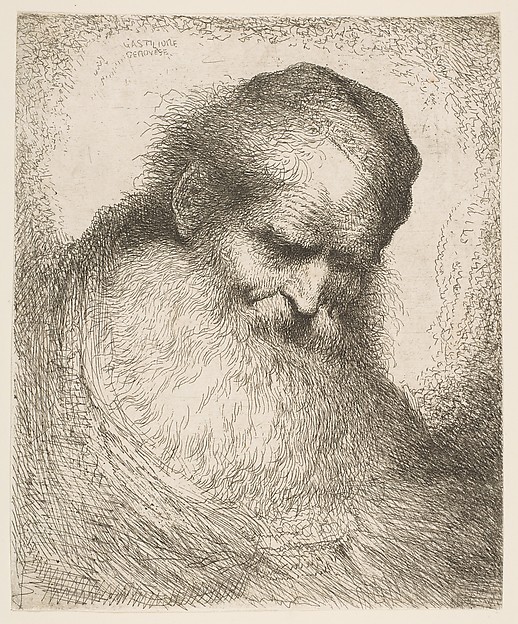A bearded man wearing a cap looking down to the right, from "Heads in Oriental Headdress"