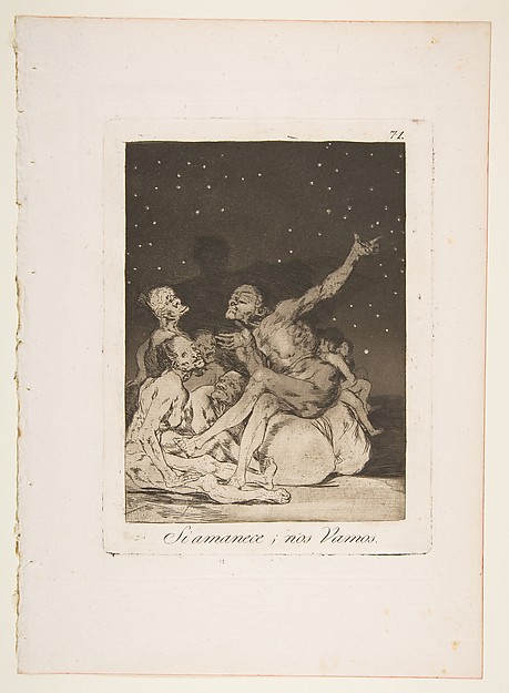 Plate 71 from "Los Caprichos": When day breaks we will be off (Si amanece; nos Vamos)