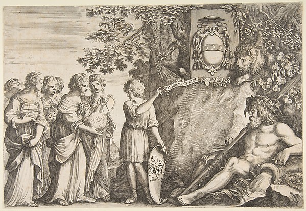 Ornament design for a thesis, the Strozzi coat of arms at top