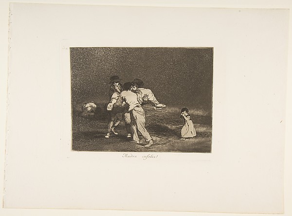 Plate 50 from "The Disasters of War" (Los Desastres de la Guerra): 'Unhappy mother!' (Madre Infeliz!)