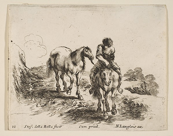 A young horseman, seen from the front, leading another horse, plate 11 from "Diversi capricci"