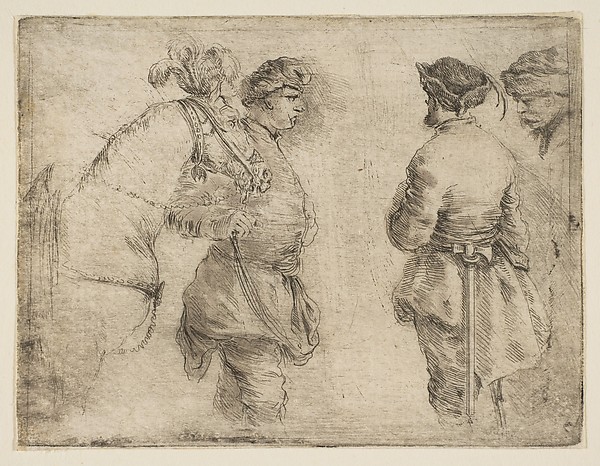 A Pole Leading a Horse by the Bridle and Speaking with Two Other Men