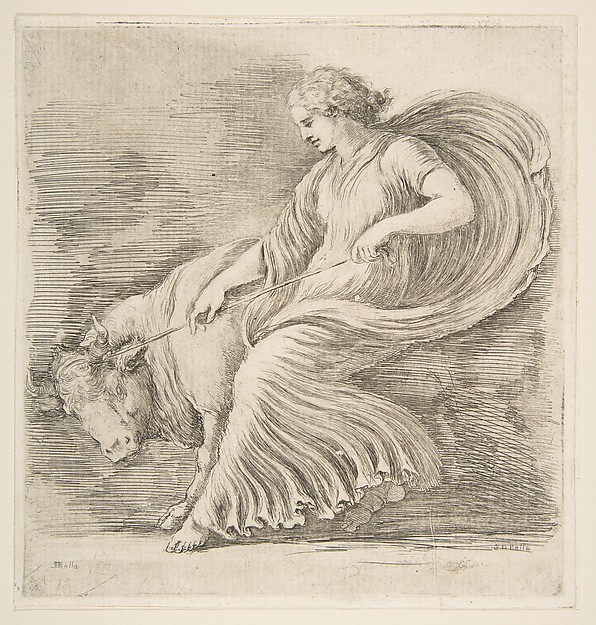 Young Woman Trying to Stop a Bull