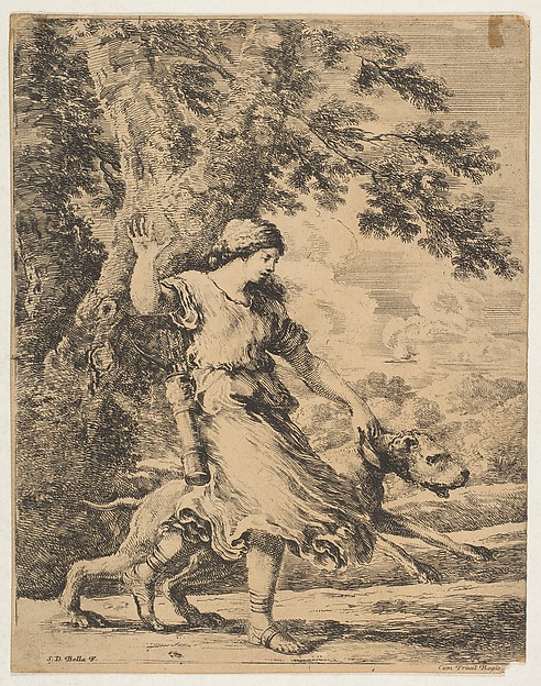 A Nymph Holding a Large Dog by its Collar
