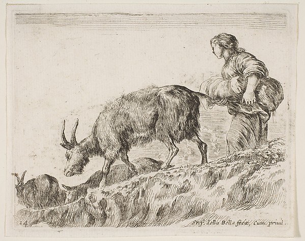 Shepherdess herding goats, plate 14 from "Various Animals" (Diversi Animali)