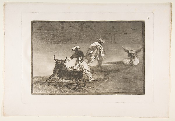 Plate 4 from "La Tauromaquia": They play another with the cape in an enclosure