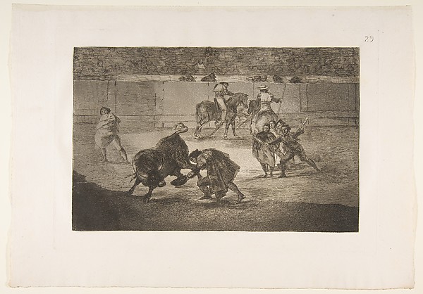 Plate 29 of  "La Tauromaquia": Pepe Illo making the pass of the 'recorte'