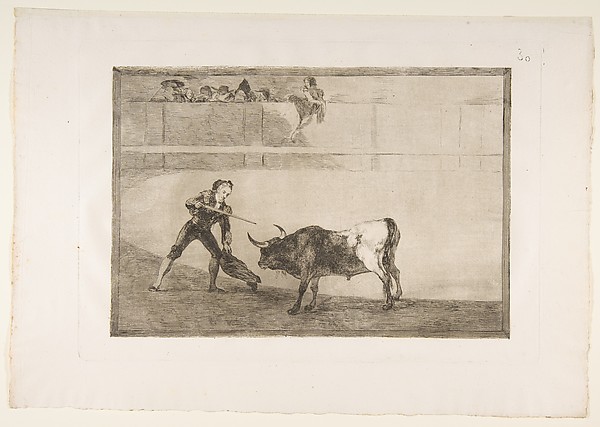 Plate 30 from "La Tauromaquia": Pedro Romero killing the halted bull