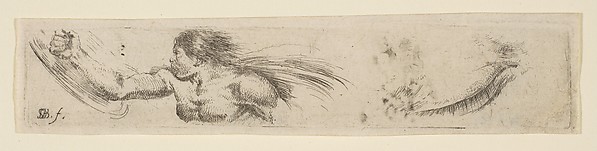 Torso of a Man with a Shield and Eye Study, plate 19 from "Collection of various doodles and etching proofs" (Recueil de divers griffonnements et preuves d'eauforte)