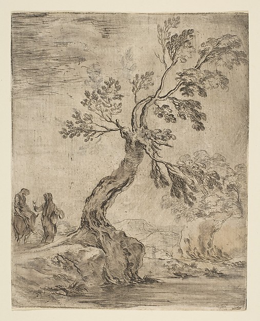Landscape with two women, one mounted on a donkey