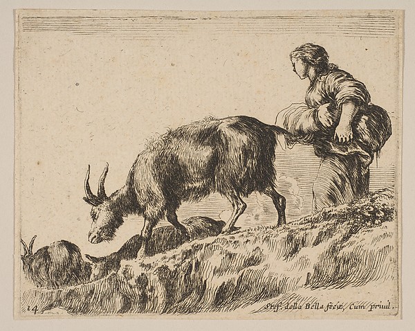 Plate 14: Shepherdess herding goats, from "Various animals" (Diversi animali)