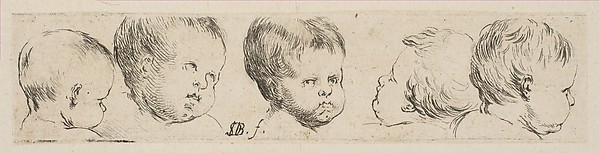 Plate 10: Five Heads of Children, from "Collection of various doodles and etching proofs" (Recueil de divers griffonnements et preuves d'eauforte)