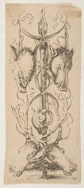Hunting Trophy with Stag Heads Below