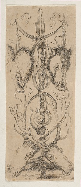 Hunting Trophy with Stag Heads at Bottom