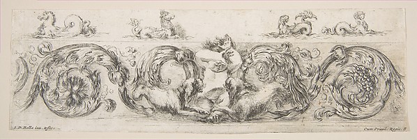 Rinceaux with Child Frightened by Dogs, plate 8 from "Decorative friezes and foliage" (Ornamenti di fregi e fogliami)