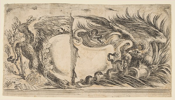 Two Different Halves of Cartouches Each Showing an Eagle Fighting a Serpent