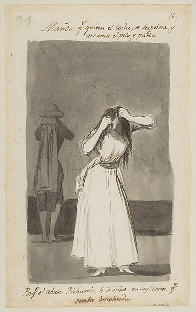 Woman throwing a tantrum and pulling her hair; folio 94 (verso) from the Madrid Album 'B'