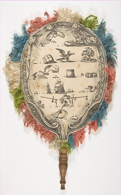 A fan with a rebus on Love on one side Fortune on the other