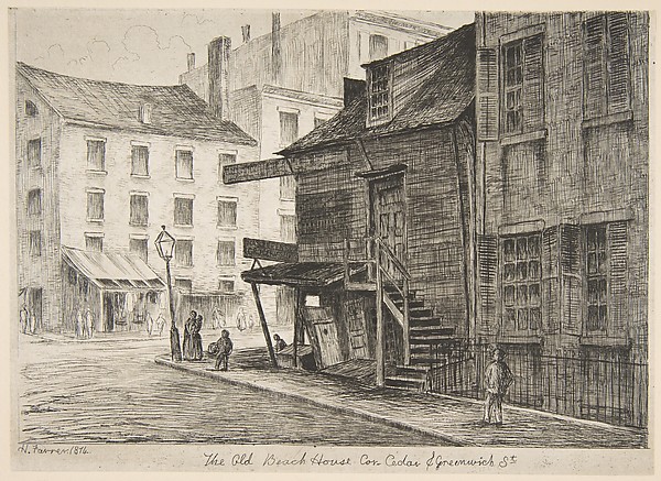The Old Beach House, Corner of Cedar and Greenwich Streets, from "Scenes of Old New York"