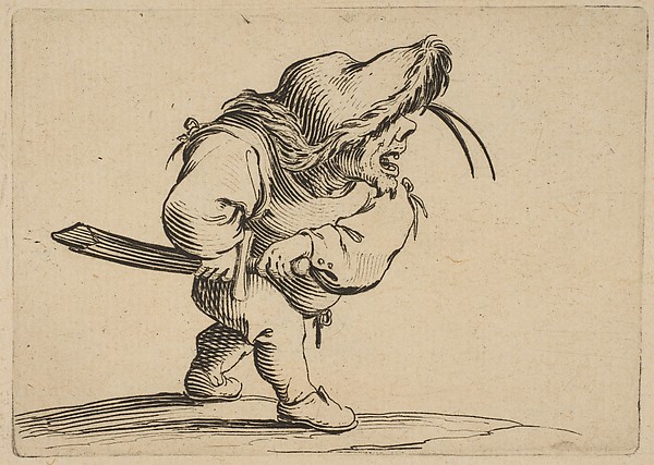 L'Homme S'Apprêtant a Tirer son Sabre (Man Preparing to Draw his Sword), from Varie Figure Gobbi, suite appelée aussi Les Bossus, Les Pygmées, Les Nains Grotesques (Various Hunchbacked Figures, The Hunchbacks, The Pygmes, The Grotesque Dwarfs)