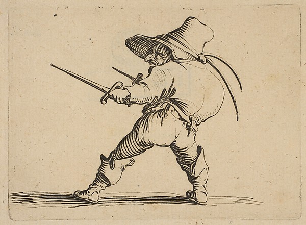 Le Duelliste a L'Épée et au Poignard (The Duelist with a Sword and Daggar), from Varie Figure Gobbi, suite appelée aussi Les Bossus, Les Pygmées, Les Nains Grotesques (Various Hunchbacked Figures, The Hunchbacks, The Pygmes, The Grotesque Dwarfs)