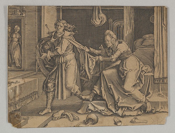 Joseph and Potiphar's Wife (reverse copy) by Lucas van Leyden