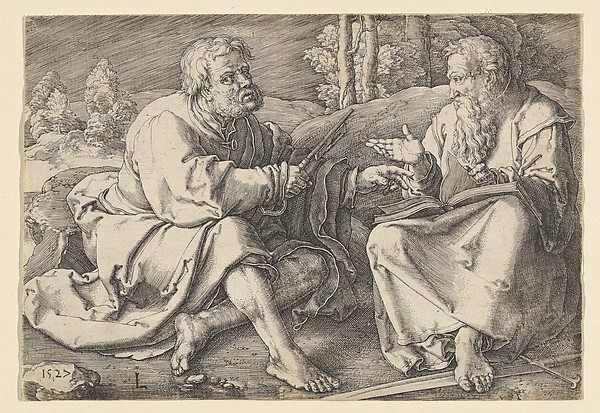 Sts. Peter and Paul Seated in a Landscape by Lucas van Leyden